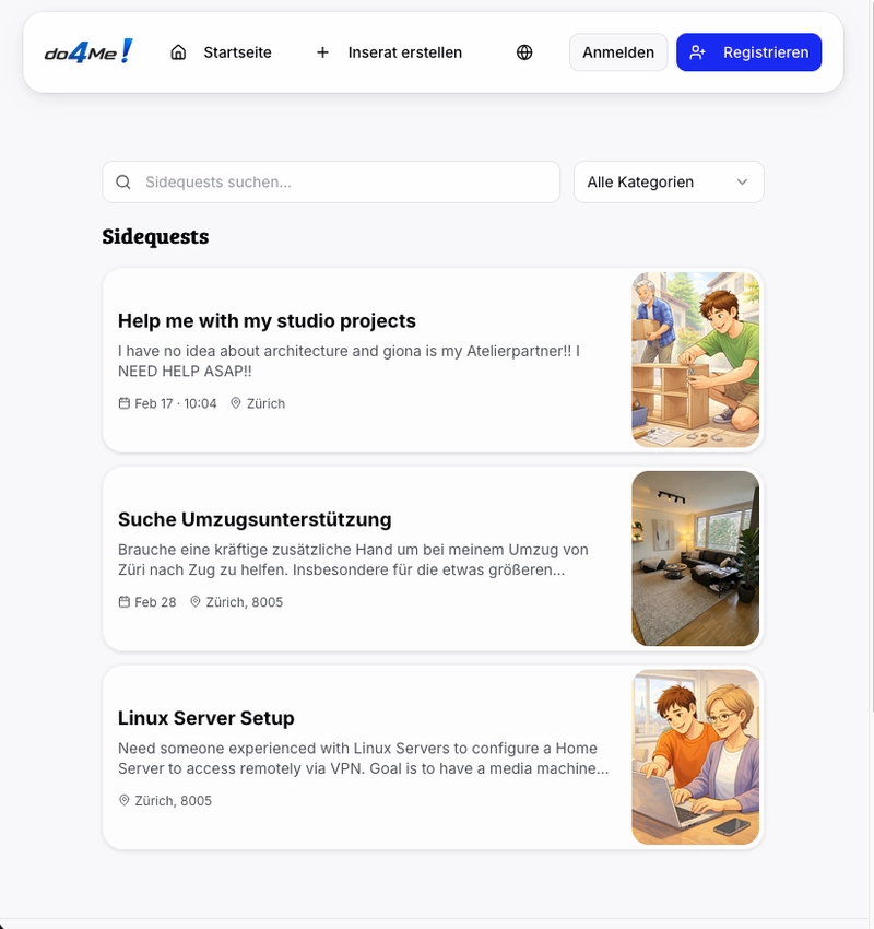 do4me.work interface preview - A student job platform where private individuals can post small tasks and studen...
